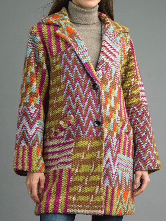 Tempo Paris Jackets & Blazers - Tempo Paris Chunky Knit Boucle Coat Multi Color Fuchsia Size M/L